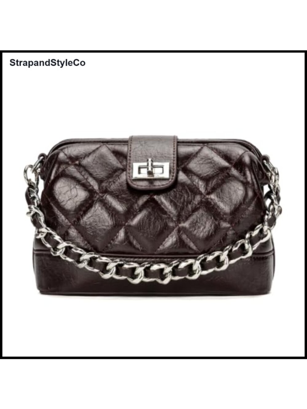 Mini Quilted Vegan Leather Crossbody Purse with Turn-Lock Closure